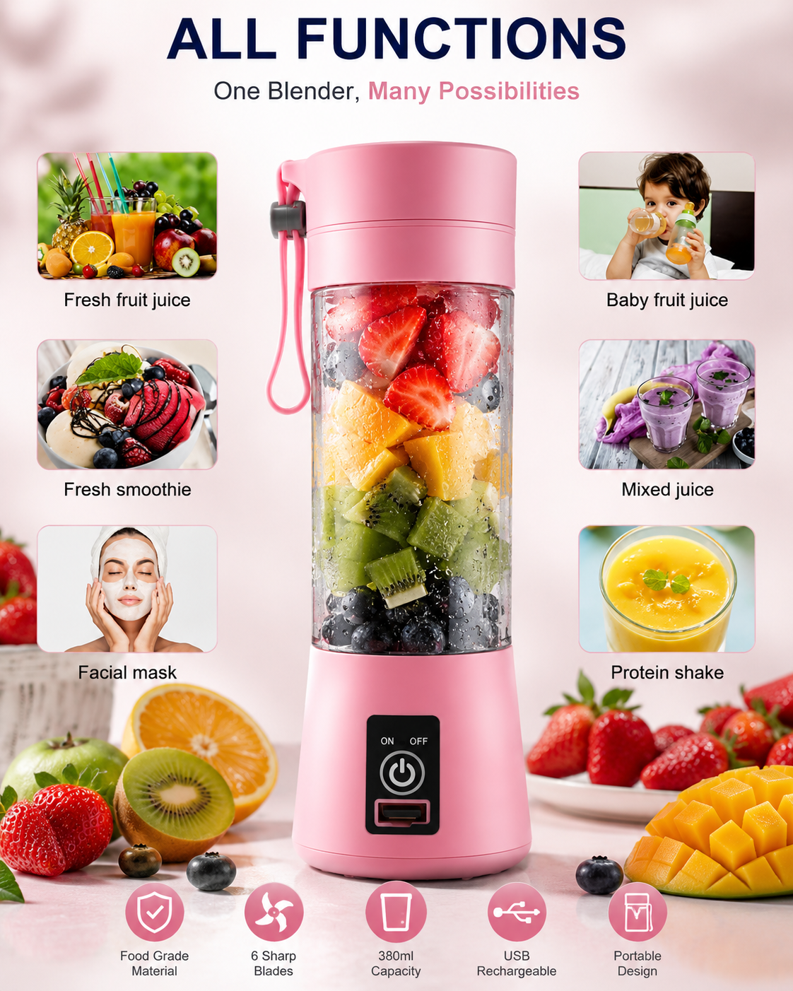 Portable Usb Electric Juicer - 6 Blades